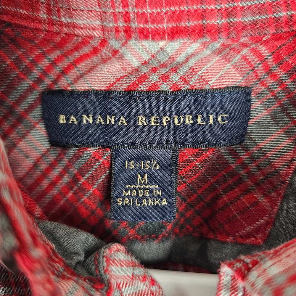 Banana Republic Shirt Mens M Red Plaid Flannel Button Down Long Sleeve Cotton